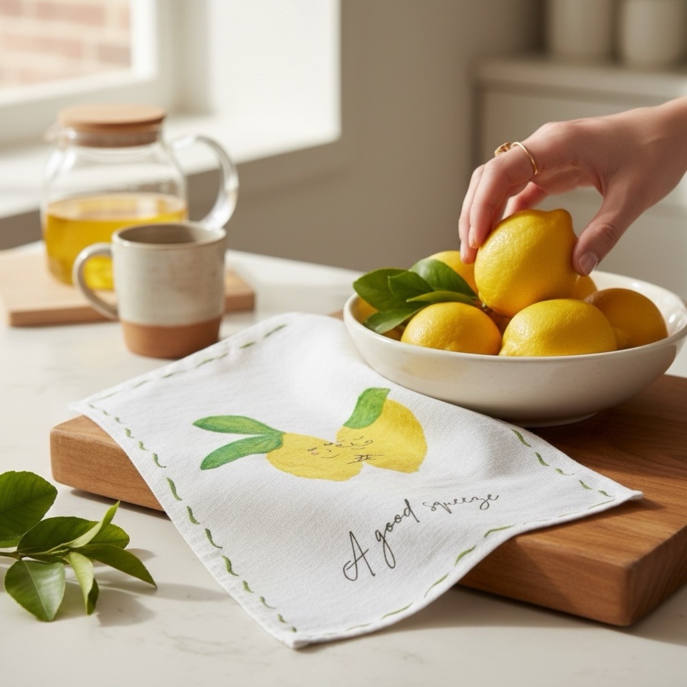 Anthropologie Lemon Linen Tea Towel “A Good Squeeze” Kitchen Towel NWT - Picture 2 of 2